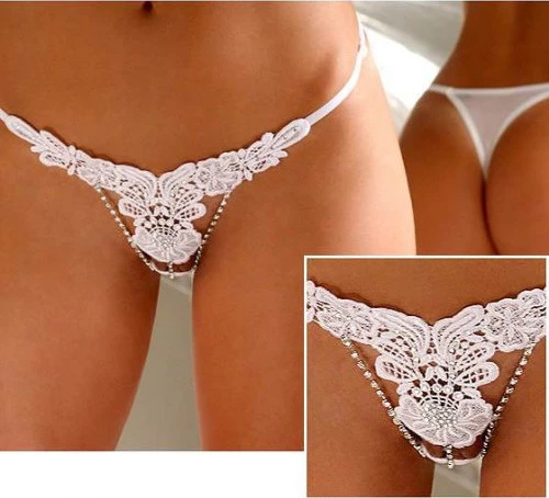 Embroidered Floral G-String White