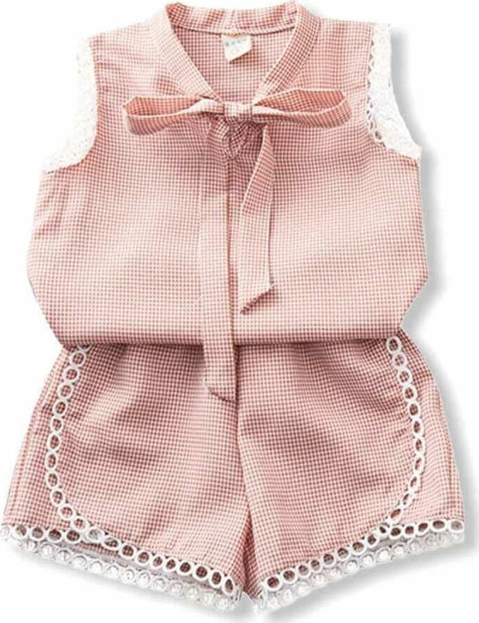Girl Set Checked Sleeveless - Pink