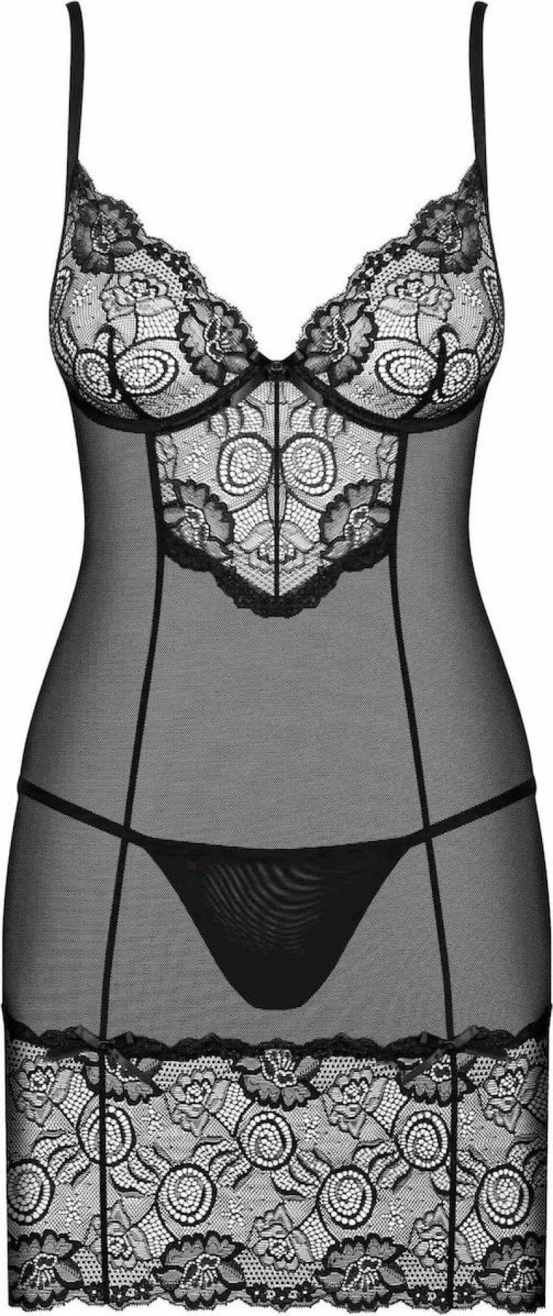 Obsessive Alluria Underwire Chemise & Thong Black
