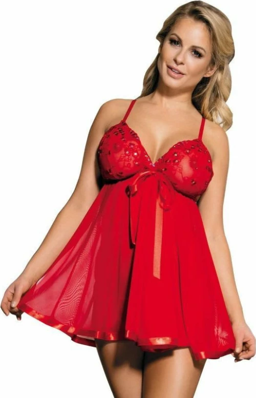 SUBBLIME RED BABYDOLL WITH BOW AND SHINNY DETAILS