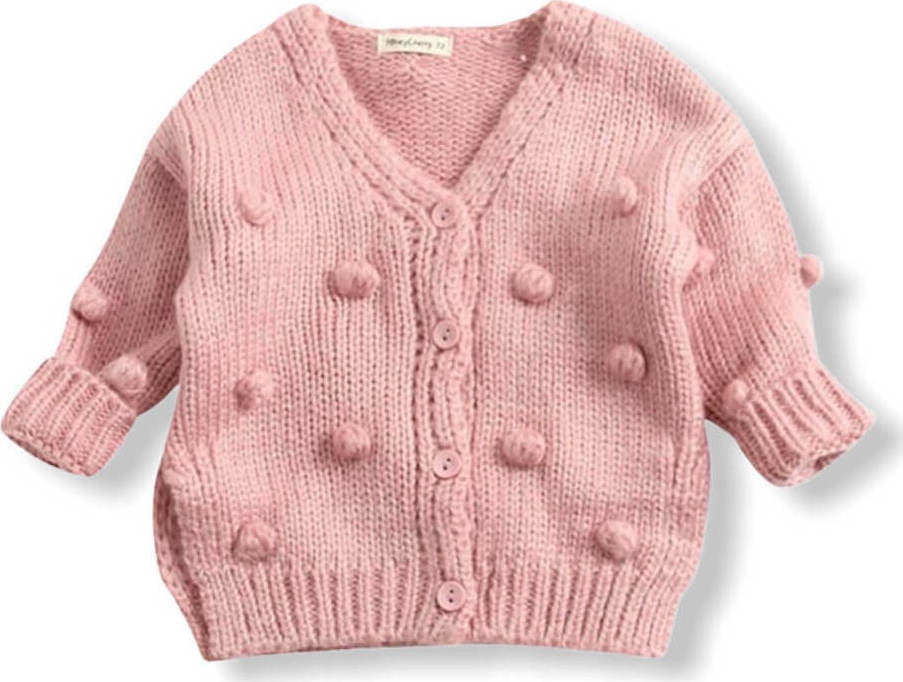 Girl Knit Pompom Handmade Jacket - Pink