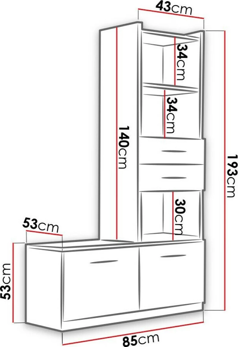 Βιβλιοθήκη Raj 1 Ροζ 85x53x192cm