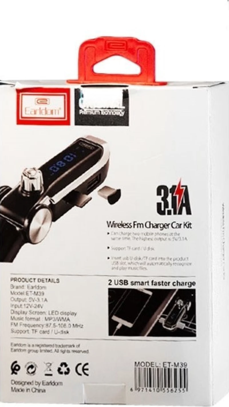 Car Charger Earldom Dual Usb Fast Charging Wireless Fm Transmiter 3.1A Et-M39