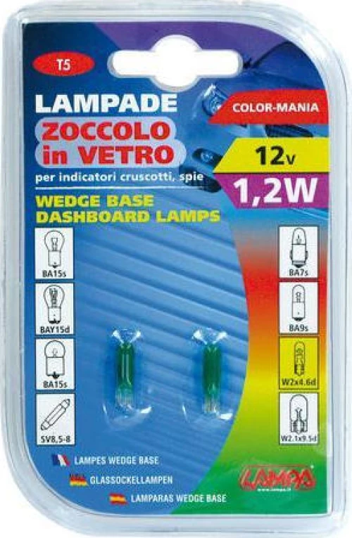 Lampa T5 Wedge Base Lamp Green 12V 2τμχ