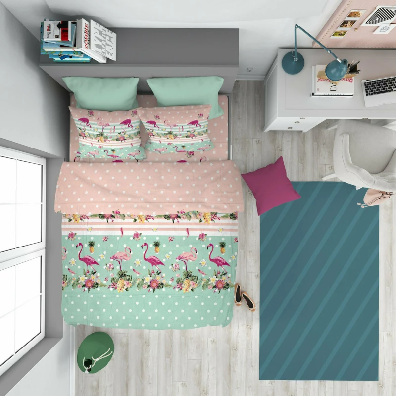 Dimcol Σετ Σεντόνια Flamingo 160x240cm 294 Pink/Green