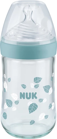 Nuk Nature Sense Γυάλινο Μπιμπερό με Θηλή Σιλικόνης Πράσινο Φύλλα 0-6m 240ml