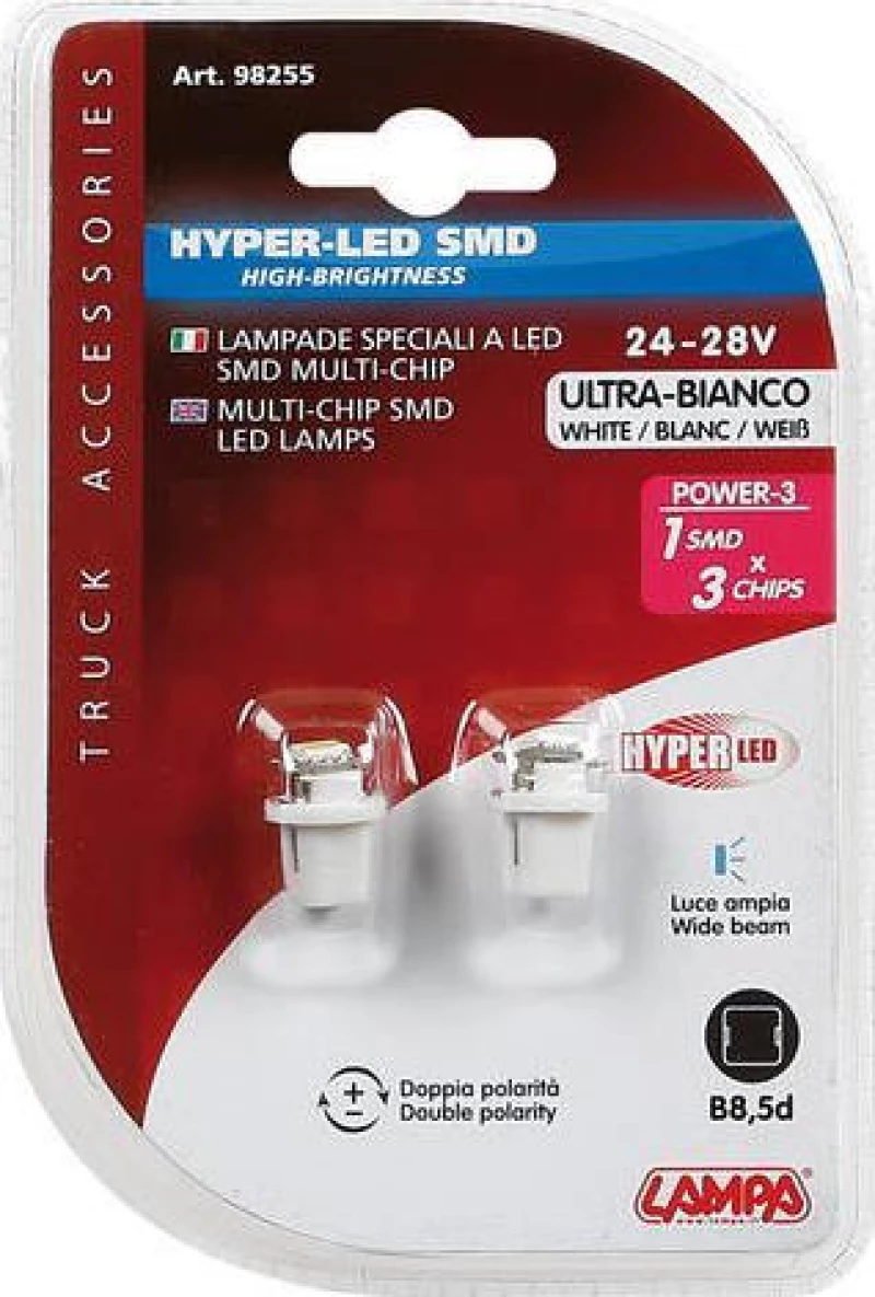 Lampa B8.5D Hyper-Led Power 3 White 24V / 28V 2τμχ