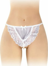 White Apron Thong With Pearls - OS