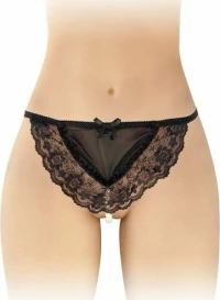 Black Apron Thong With Pearls - OS