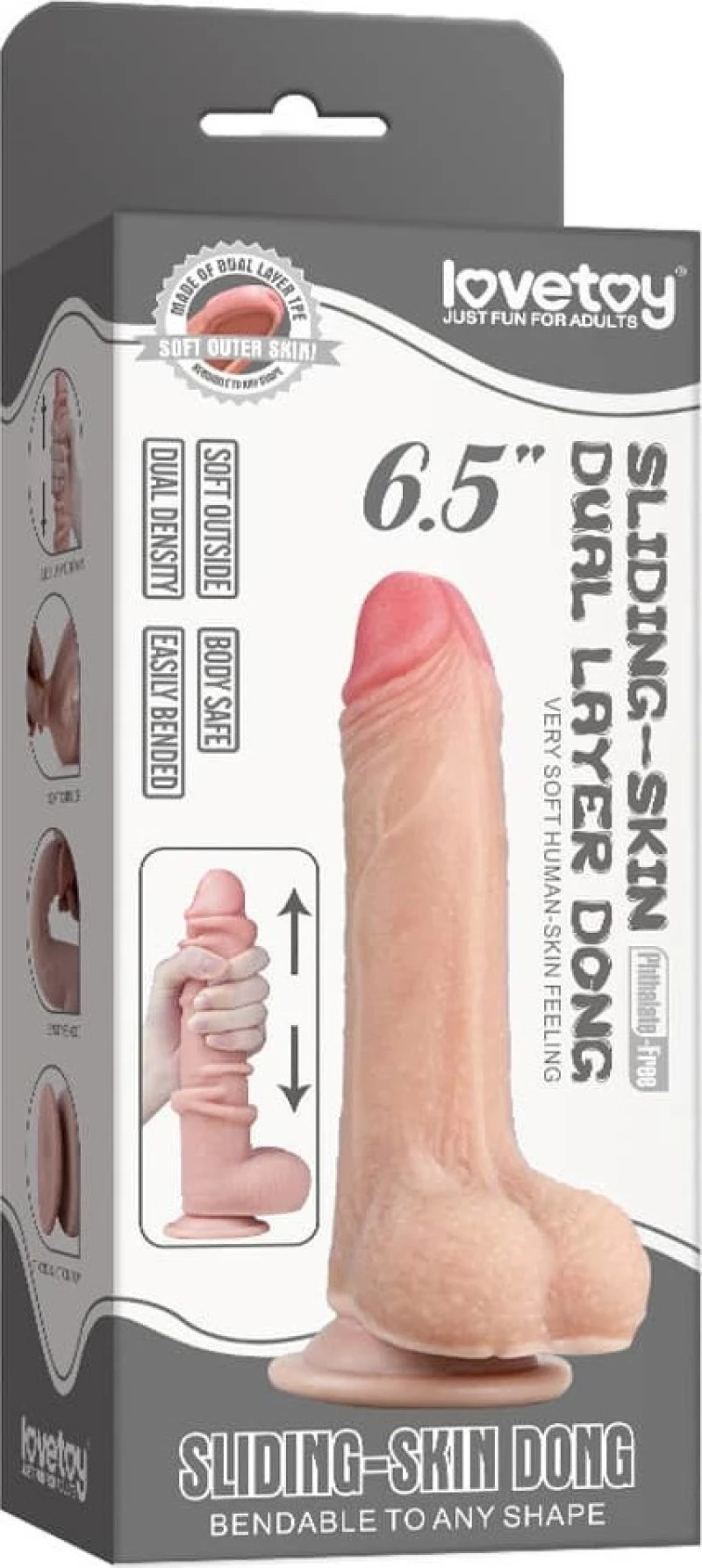 Lovetoy Sliding-Skin Dual Layer Dong with Scrotum 17.8cm