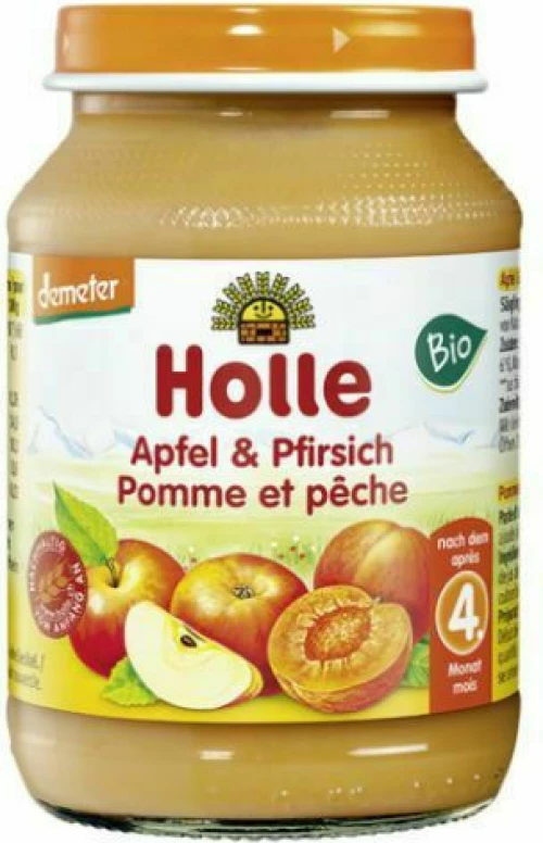 Holle Φρουτόκρεμα Μήλο & Ροδάκινο 4m+ 190gr