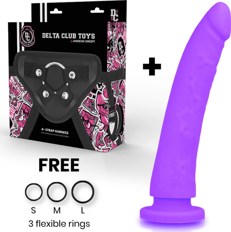 Delta Club Toys Harness & Silicone Dong Purple 23cm