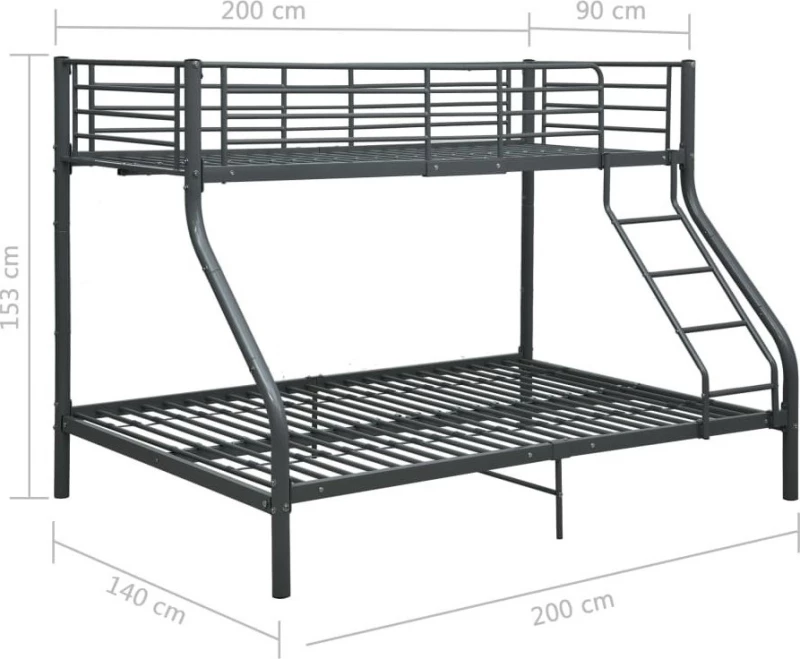 vidaXL Πλαίσιο Κουκέτας Μαύρο 140x200 εκ. / 90x200 εκ. Μεταλλικό