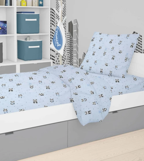 Dimcol Μαξιλαροθήκη Panda 50x70cm Sky Blue