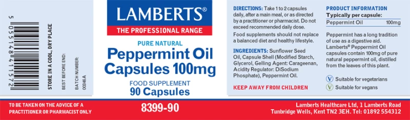Lamberts Peppermint Oil 100mg 90 κάψουλες