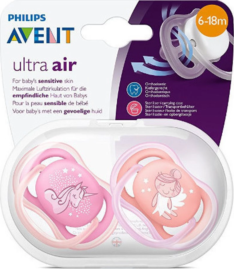 Philips Ultra Air Ορθοδοντική Σιλικόνης 6-18m Ροζ Μονόκερος 2τμχ