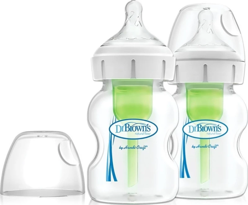Dr. Brown's Natural Flow Options+ Μπιμπερό Γυάλινο με Φαρδύ Λαιμό & Θηλή Σιλικόνης 2x150ml
