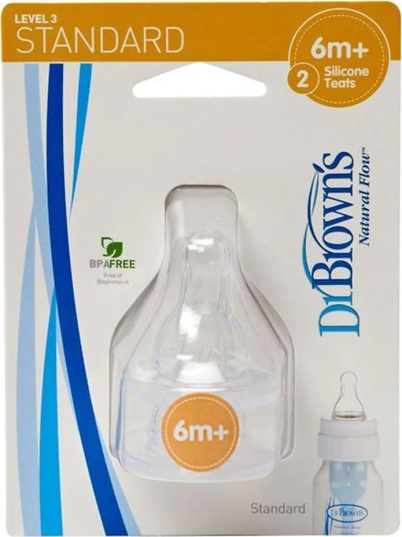 Dr. Brown's Natural Flow Options Θηλή Σιλικόνης Για Μπιμπερό Με Στενό Λαιμό Επίπεδο 3 6-9m 2τμχ