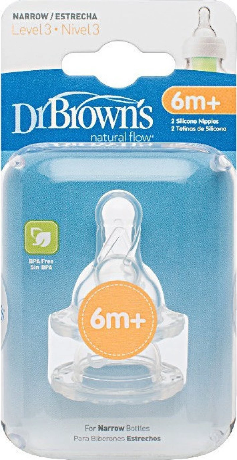 Dr. Brown's Natural Flow Options Θηλή Σιλικόνης Για Μπιμπερό Με Στενό Λαιμό Επίπεδο 3 6-9m 2τμχ