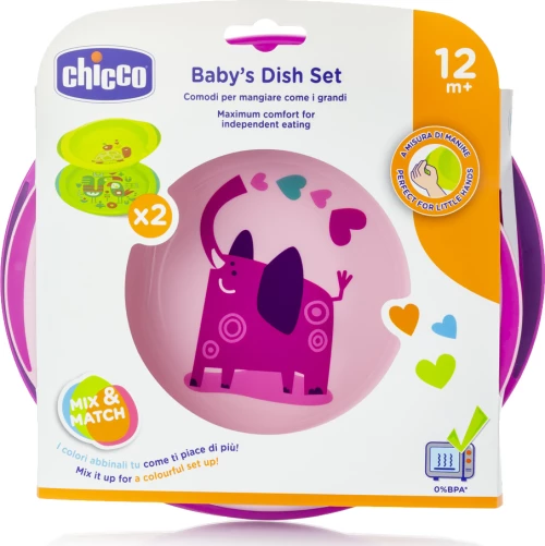 Chicco Σετ Πιάτο & Μπωλ Ροζ 12m+