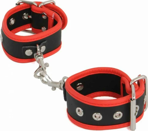 Leatherlook Handcuffs Black-Red 3.5cm