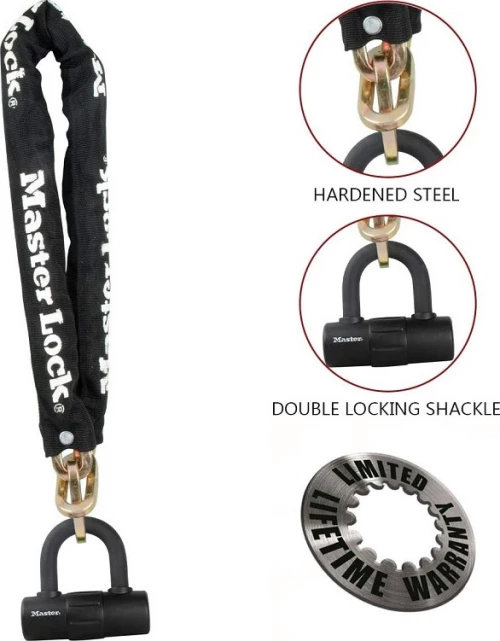 Ενισχυμένη Αλυσίδα Masterlock 8234EURDPRO μαζί με Λουκέτο Mini U-bar 90cm Φ14mm