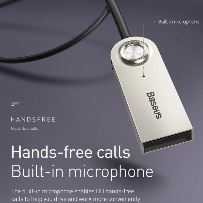 Baseus Αντάπτορας Ήχου Bluetooth 5.0 Audio Adapter Usb, Aux Caba01-01 (Ασημί)