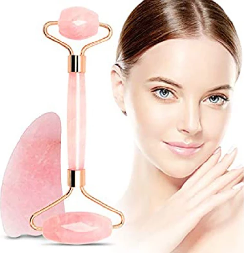 Ρολό & Πέτρα Σετ Ροζ Νεφρίτη για Μασάζ Προσώπου - Anti-aging Facial Massgae Gift Set