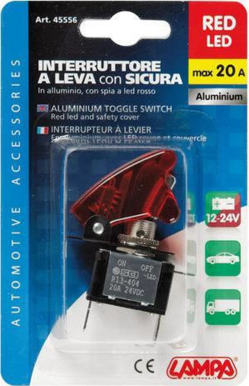 Lampa Aluminium Toggle Switch Red Led 12/24V