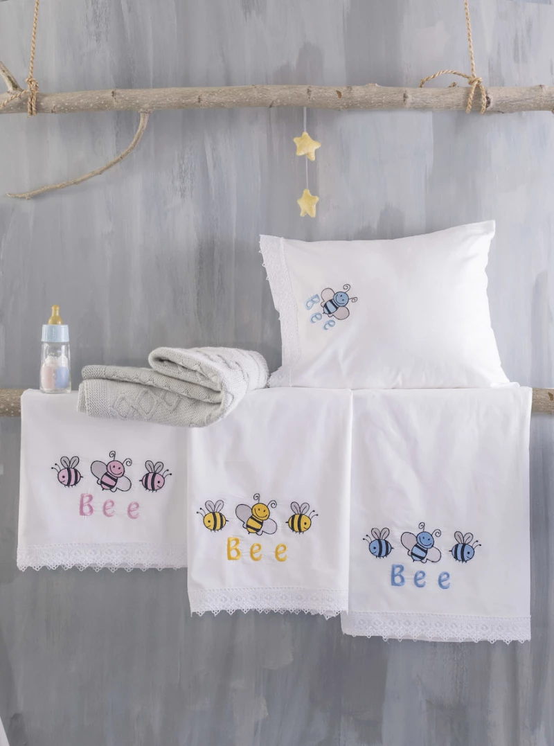 Rythmos Σετ Σεντόνια Κούνιας Honey Bee 105x160cm Pink