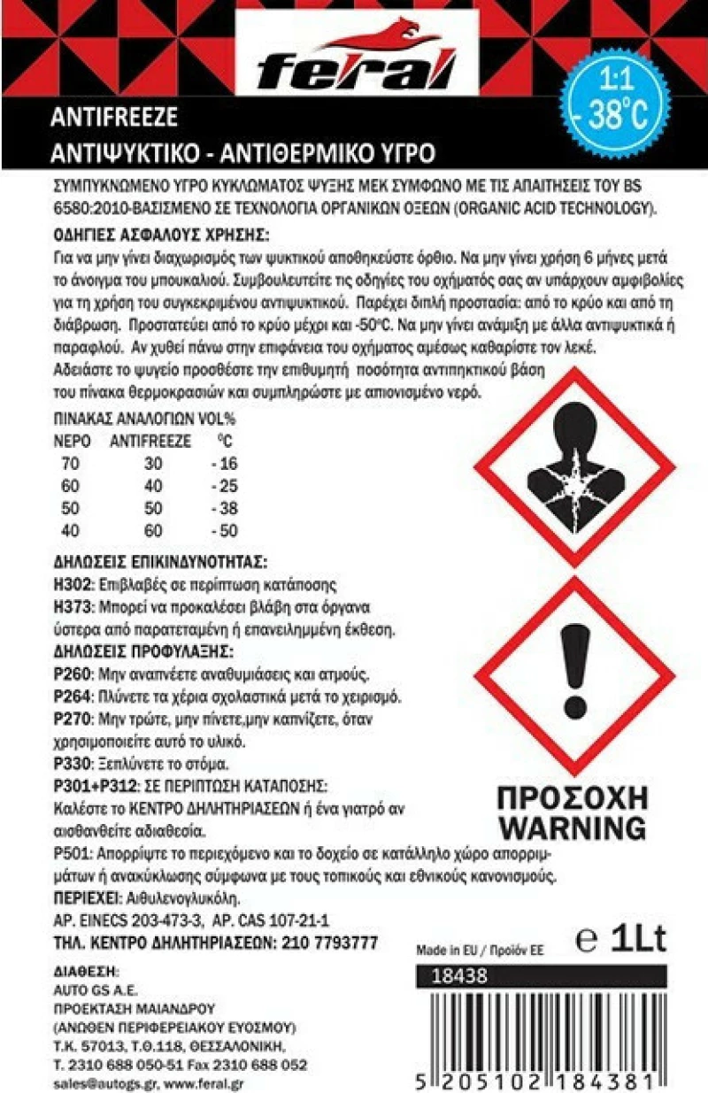 Feral Αντιψυκτικό -36°C Μπλε 20lt
