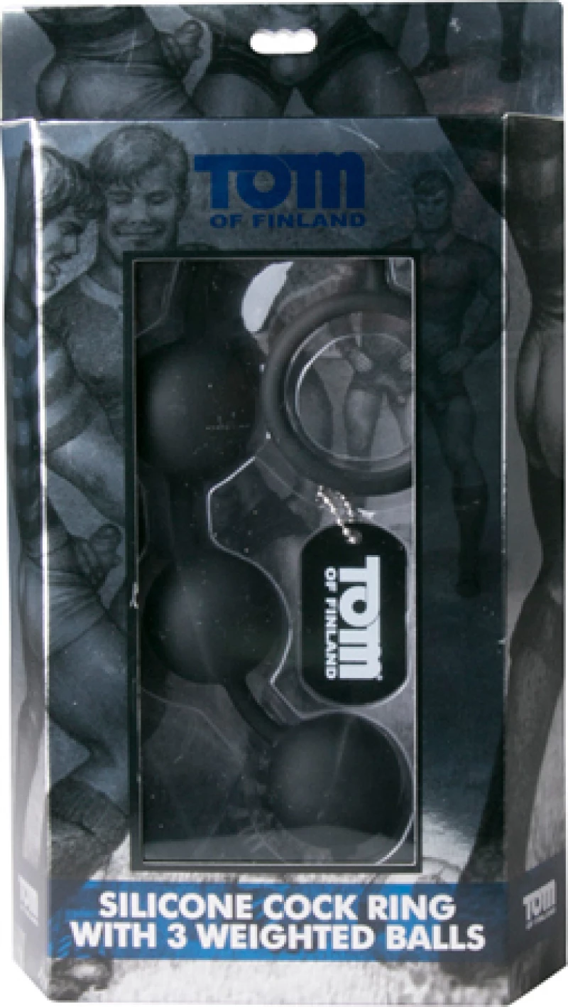 Tom of Finland Silicone Cock Ring with 3 Weighted Balls Black 15.2cm