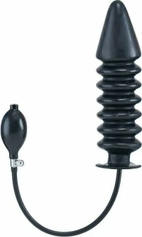 Inflatable Solid Ribbed Dildo - Black XL