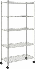 vidaXL Ραφιέρα 5 Επιπέδων με Τροχούς Χρωμέ 75x35x155 εκ. 250 κ.