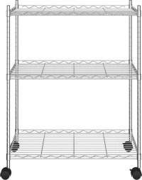 Ραφιέρα 3 Επιπέδων με Τροχούς Χρωμέ 60x35x81 εκ. 150 κ.