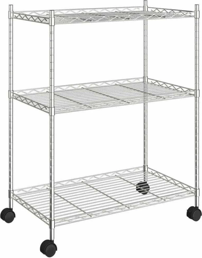 Ραφιέρα 3 Επιπέδων με Τροχούς Χρωμέ 60x35x81 εκ. 150 κ.
