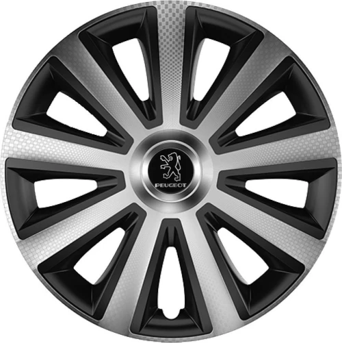 Versaco Σετ Τάσια Αυτοκινήτου Aviator Carbon Silver / Black με Σήμα Peugeot 4τμχ 15"
