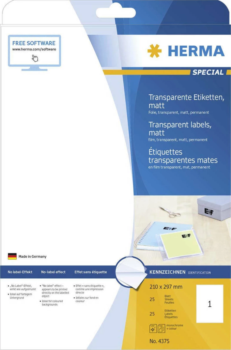 Herma 25 Αυτοκόλλητες Ετικέτες Α4 Ορθογώνιες 210x297mm