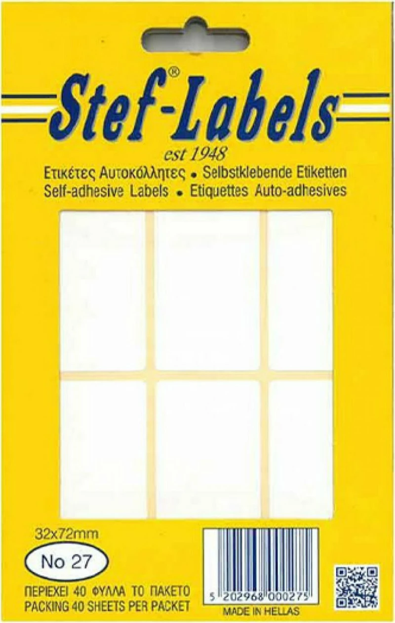 Stef Labels Αυτοκόλλητες Ετικέτες σε Λευκό Χρώμα 32x72mm