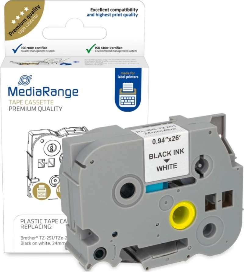 MediaRange Ταινία Ετικετογράφου (8m x 24mm) MRBTZ251 Λευκό