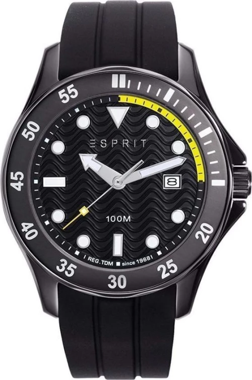 Esprit Esprit Ανδρικό Ρολόι Με Μάυρο Λουράκι Καουτσούκ Και Ασημένιους Δείκτες Es108831001