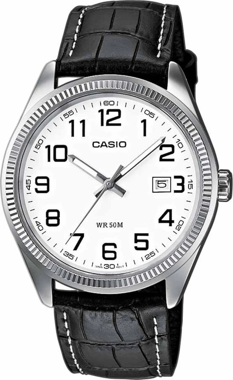 Casio Ρολόι με Δερμάτινο Λουράκι σε Μαύρο χρώμα