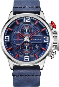 Curren 8278 Male Quartz Watch Calendar Chronograph Men Wristwatch - Dark Blue