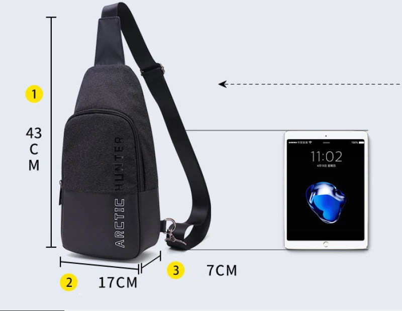 Arctic Hunter Τσάντα Crossbody Xb0058-Bk, Αδιάβροχη, Μαύρη