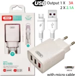 XO micro USB Cable & 3x USB-A Wall Adapter Λευκό (L72)