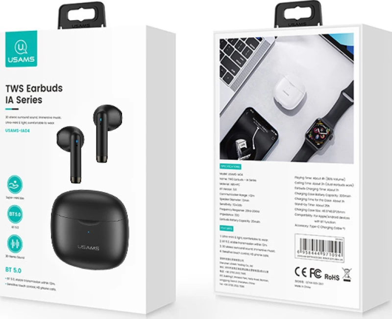 Usams IA04 Earbud Bluetooth Handsfree Μαύρο