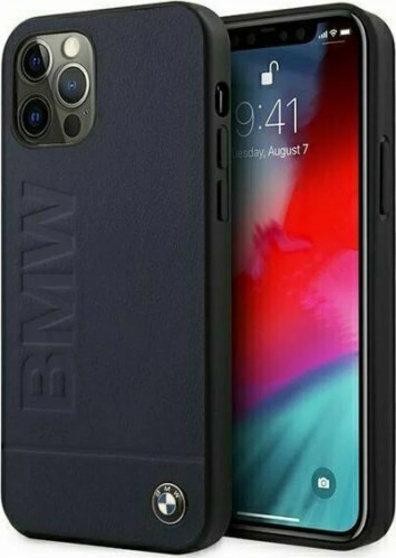 BMW Signature Logo Imprint Back Cover Δερμάτινο Navy Μπλε (iPhone 12 Pro Max)