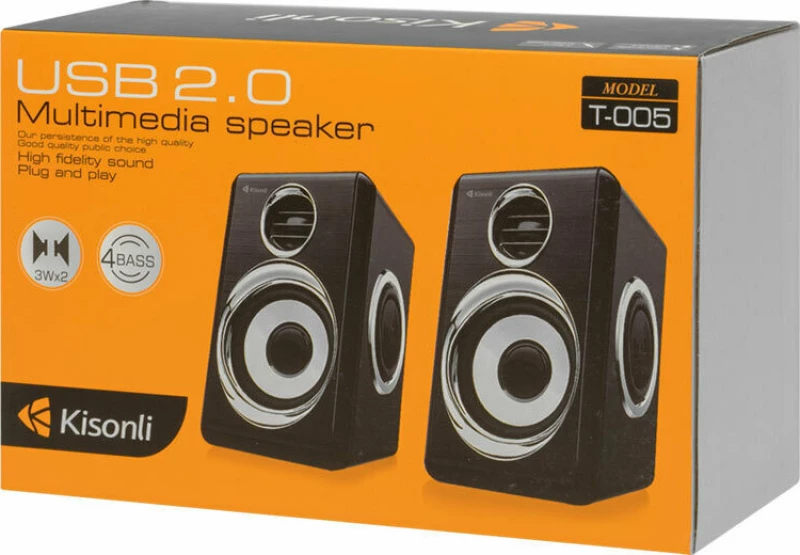 Speaker Kisonli T-005, 2X3W, Usb, Black - 22157