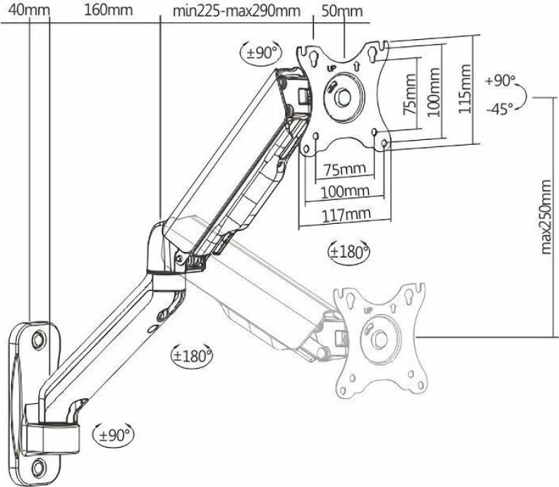 Brateck Επιτοίχια Βάση Lda32-112, Για Οθόνη 17"-32", 9Kg