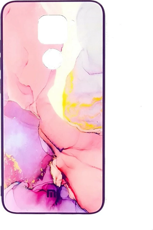 Hard Glass case for Xiaomi Redmi Note 9 Marble Pattern Pink*